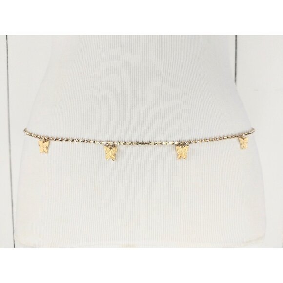 Lightweight crystal rhinestone butterfly skinny gold metal hip chain charm belt - Picture 1 of 3